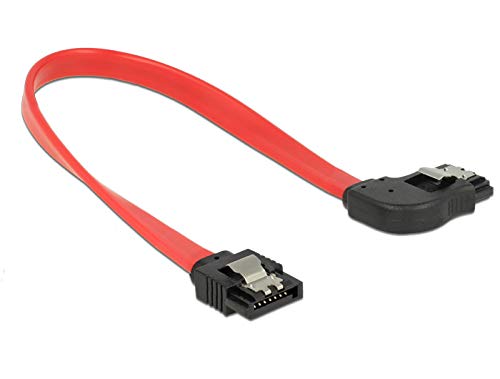 DeLock Anschlusskabel SATA 6 Gb/s Stecker gerade an SATA Stecker rechts gewinkelt Metall, rot, 0,2m, [83967] von DeLOCK