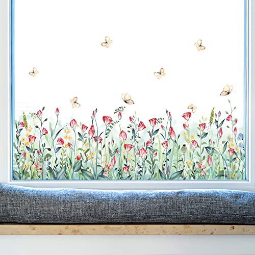 Wandtattoo Blumenwiese Fenstersticker Blumen Schmetterling Wandaufkleber für Wohnzimmer Küche von Decalsweet
