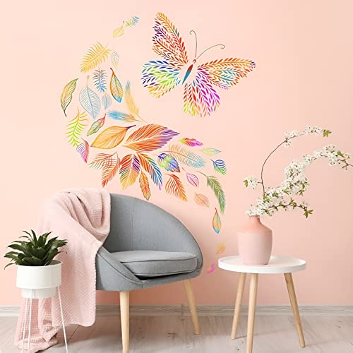 Wandtattoo Schmetterlinge Buntes Wandaufkleber Blätter DIY Wandsticker für Schlafzimmer Wohnzimmer Sofa TV Hintergrund Wanddeko von Decalsweet