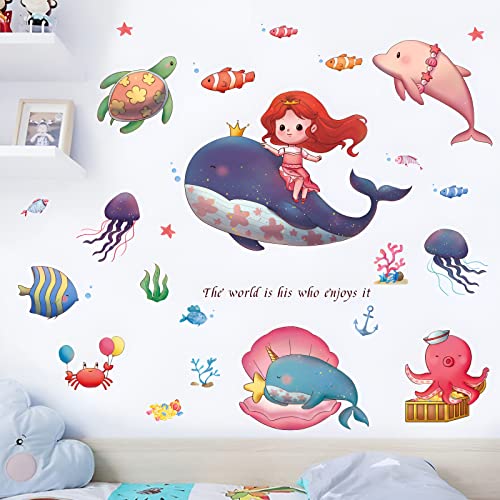 Wandtattoo Unter dem Meer Wandaufkleber Mädchen Wal Delfin Schildkröte für Baby Kinder Schlafzimmer Kinderzimmer Wanddekoration von Decalsweet