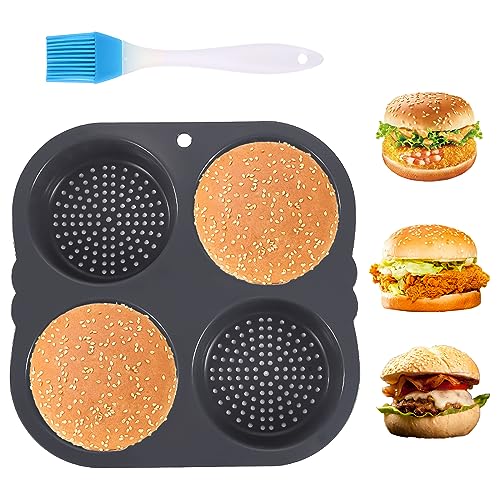 Burger Buns Backform Silikon Rund 10cm Ø,Silikon Backform mit 4 Hohlräumen,Antihaft Silikon Brotform für Hamburger Brot Muffins Schokoladenkuchen Kuchen Kuchen Torte,Kichen Backwerkzeug von Dechoga