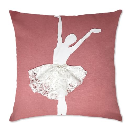 Ballerina Dekokissen für Kinderzimmer, Kissenbezug aus Baumwolle für Kinder, handgefertigt, Möbel und Textilien für Kinderzimmer - Rosa von Declea