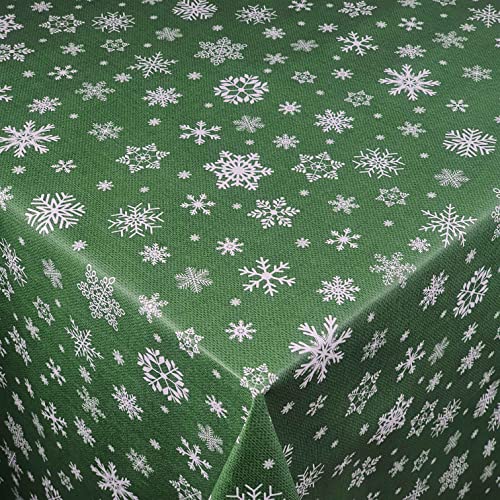 Wachstuch Wachstischdecke Tischdecke Weihnachtstischdecke Größe wählbar Weihnachten Schneeflocken Dunkelgrün Eckig 120 x 220 cm abwaschbar von DecoHomeTextil