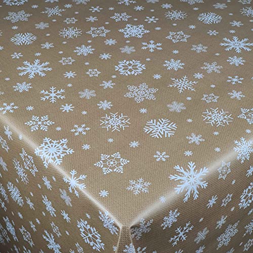 Wachstuch Wachstischdecke Tischdecke Weihnachtstischdecke Größe wählbar Weihnachten Schneeflocken Gold Eckig 90 x 140 cm abwaschbar von DecoHomeTextil