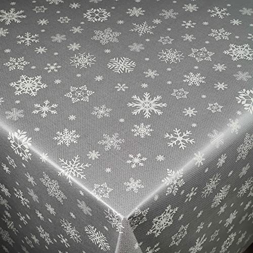 Wachstuch Wachstischdecke Tischdecke Weihnachtstischdecke Größe wählbar Weihnachten Schneeflocken Silber Eckig 90 x 130 cm abwaschbar von DecoHomeTextil