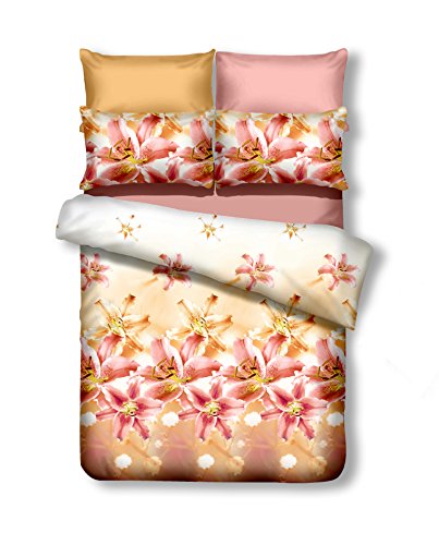 DecoKing 135x200 cm Bettwäsche mit 1 Kissenbezug 80x80 Bettbezüge Microfaser Reißverschluss Blumen Monica Emerald weiß beige von DecoKing