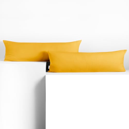 DecoKing 2 Kissenbezüge 20x120 cm Jersey Baumwolle Reißverschluss gelb Amber von DecoKing