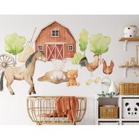 Dorf Tiere Kinderzimmer Wallpaper, Bauernhof Wallpaper Für Kinder Und Babys, Schälen Aufkleben, Farm Aquarell Wandtattoo von DecoLandiaPrints