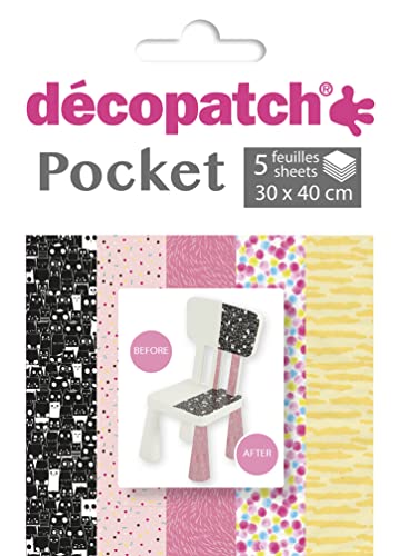 Décopatch DP029C - Packung Déco Pocket mit 5 Blatt 30x40 cm in 5 verschiedenen Designs, praktisch und einfach zum Verwenden, ideal für Ihre Pappmachés und Bastelprojekte, 1 Pack von Decopatch