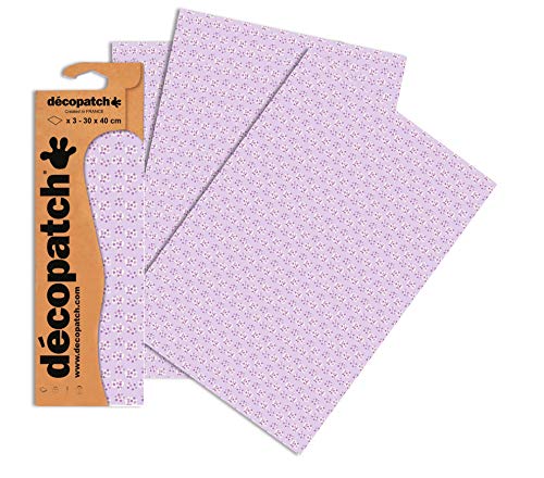 Decopatch Papier No. 740 (violett weiß Streublümchen, 395 x 298 mm) 3er Pack von décopatch