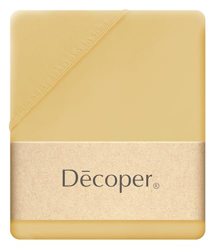Decoper ® Mako-Feinjersey Spannbettlaken aus 100% Baumwolle | Atmungsaktiv & kuschelig weich | Oeko-Tex Zertifiziert | bis 25 cm Matratzenhöhe | 140-160 cm x 200 cm | Farbe Senf von Decoper