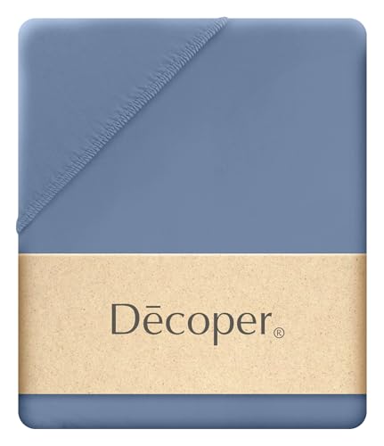 Decoper ® Mako-Feinjersey Spannbettlaken aus 100% Baumwolle | Atmungsaktiv & kuschelig weich | Oeko-Tex Zertifiziert | bis 25 cm Matratzenhöhe | 180-200 cm x 200 cm | Farbe Blau von Decoper
