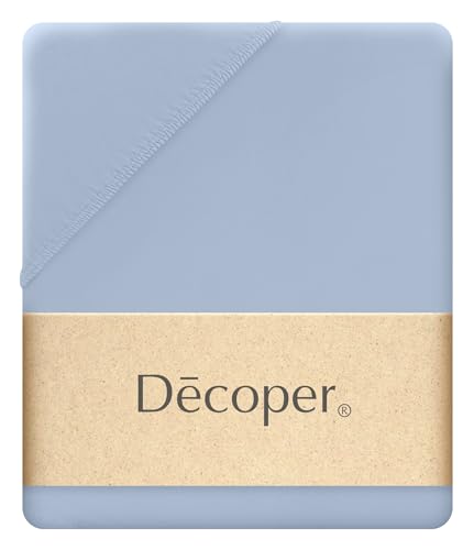 Decoper ® Mako-Feinjersey Spannbettlaken aus 100% Baumwolle | Atmungsaktiv & kuschelig weich | Oeko-Tex Zertifiziert | bis 25 cm Matratzenhöhe | 180-200 cm x 200 cm | Farbe Blue Sky Blau von Decoper