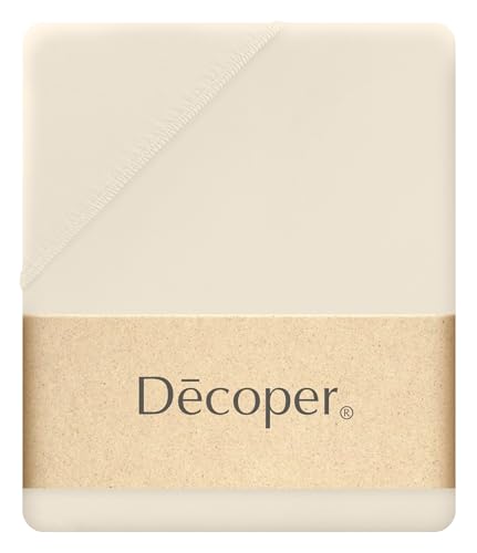 Decoper ® Mako-Feinjersey Spannbettlaken aus 100% Baumwolle | Atmungsaktiv & kuschelig weich | Oeko-Tex Zertifiziert | bis 25 cm Matratzenhöhe | 180-200 cm x 200 cm | Farbe Champagner von Decoper