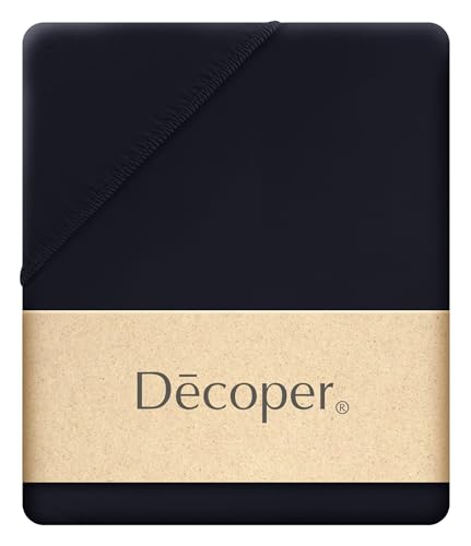 Decoper ® Mako-Feinjersey Spannbettlaken aus 100% Baumwolle | Atmungsaktiv & kuschelig weich | Oeko-Tex Zertifiziert | bis 25 cm Matratzenhöhe | 90-100 cm x 200 cm | Farbe Schwarz von Decoper