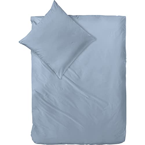 Decoper ® Mako-Satin Bettwäsche aus 100% Baumwolle | Atmungsaktiv & kuschelig weich | Farbe Rauchblau Blau Hell | 2 teilig - 135 x 200 cm + 80 x 80 cm von Decoper