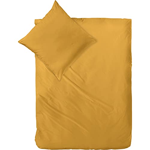 Decoper ® Mako-Satin Bettwäsche aus 100% Baumwolle | Atmungsaktiv & kuschelig weich | Farbe Senf Gelb| 2 teilig - 135 x 200 cm + 80 x 80 cm von Decoper