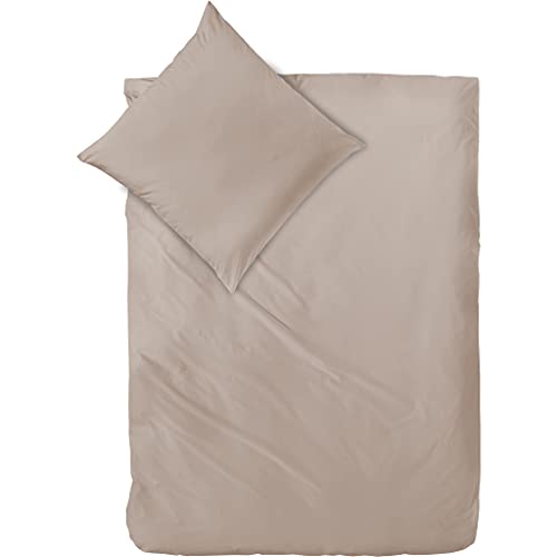 Decoper ® Mako-Satin Bettwäsche aus 100% Baumwolle | Atmungsaktiv & kuschelig weich | Farbe Taupe Beige| 2 teilig - 135 x 200 cm + 80 x 80 cm von Decoper