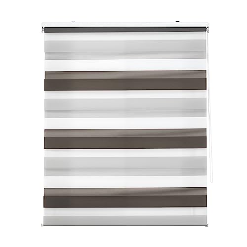 Decorblind Doppellagiges Rollo für Nacht und Tag, Montage an Wand oder Decke, Maße: Breite 100 x Länge 180 cm, Maße Stoff: 97 x 175 cm, dreifarbig, Braun, Grau, Weiß, Fensterrollo von Decorblind