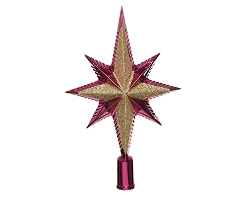 Christbaumspitze Kunststoff 25cm Stern mit Glitzer Weihnachtsbaumspitze magnolienrosa hellgold von Decoris
