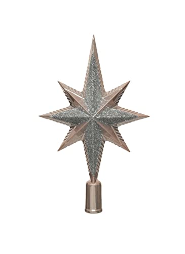 Christbaumspitze Kunststoff 25cm Stern mit Glitzer Weihnachtsbaumspitze rosa Silber von Decoris