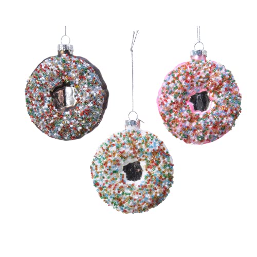 Decoris Christbaumschmuck Glas 9cm x 1 Stück rosa braun oder weiß sortierte Donuts Weihnachtskugeln von Decoris