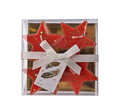 Decoris Teelichter Sterne 5.7 x 2.5cm 4er Set Wachs Weihnachtskerzen Glitzer Adventskerzen rot von Decoris