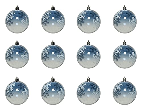 Decoris Weihnachtskugeln Kunststoff 8cm x 12 Stück bruchsicher Schneeflocken Muster Nachtblau transparent von Decoris