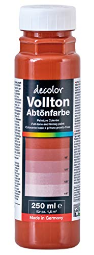 decotric Decolor Bunte Abtönfarbe Ziegelrot - 250 ml I Dispersionsfarbe für dekorative Anstriche und wasserbasierten Materialien I Hohe Farbkraft & Ergiebigkeit von decotric