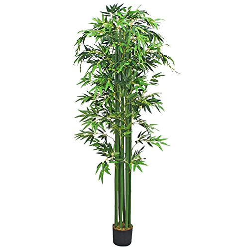 Decovego Bambus Bambus-Strauch Kunstbaum Kunstpflanze Bambusbaum Baum Künstliche Pflanze Bamboo Künstlich Echtholzstamm Innendekoration 210 Deko cm von Decovego