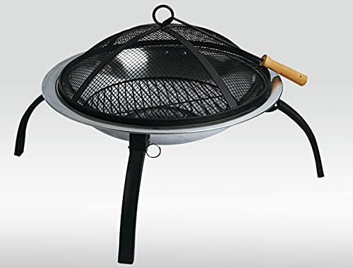 Defacto Feuerstelle Ø 58cm Edelstahl | Hakenfunken, Feuerschale, Feuerkorb | Multifunktional 2-in-1 für Outdoor Camping Versorgung mit Rundform (DF-FS2150) von DEFACTO