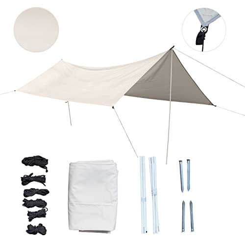 DeFacto Sonnensegel Rechteckig 3x4m UV-Schutz & Wetterschutz Sonnenschutz Set inkl. Befestigungsseile mit 2 Stangen, für Balkon, Terrasse, Camping, Polyester Beig, DF-SS2020-2STNG-PVC2 von DEFACTO