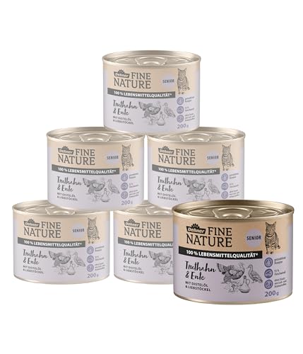 Dehner Fine Nature Katzenfutter, Nassfutter getreidefrei, für ältere Katzen, Truthahn / Ente, 6 x 200 g Dose (1.2 kg) von Dehner