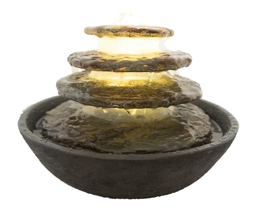 Dehner Zimmerbrunnen Hoku, Brunnen mit LED Beleuchtung, ca. Ø 24.5 cm, Höhe 16.5 cm, Polyresin, dunkelgrau von Dehner