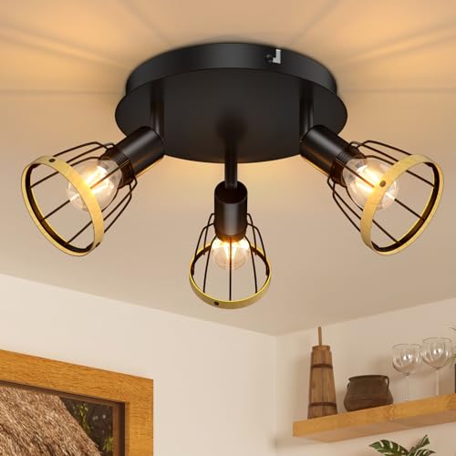 Dehobo Deckenlampe Schwarz 3 Flammig, LED Deckenstrahler Schwenkbar 350°, Deckenleuchte Metall Spots Verstellbare Wandstrahler Max. 40W, für Küche Wohnzimmer Schlafzimmer, Nein Leuchtmitt von Dehobo