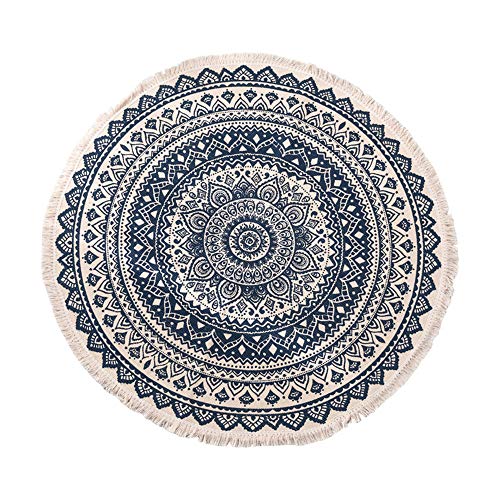 Deike Mild Mandala Runde Teppich, Bohemian Style Cotton Washable Teppich für Wohnzimmer Schlafzimmer Durchmesser 92cm (Schwarz + Blau) von Deike Mild