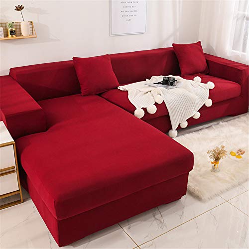 Deike Mild Sofabezug L Form Sofaüberwürfe Elastische Stretch Sofa-Schonbezug Fleckenabweisend Maschinenwäsche Möbelschutz Moderne Ecksofa Überzüge (Weinrot,2-Sitzer(140-180cm)) von Deike Mild