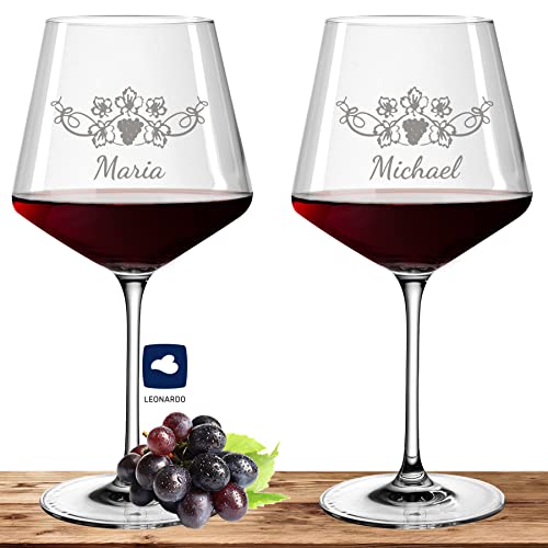 2x Leonardo Burgunderglas Rotweinglas XL mit Namen oder Wunschtext graviert, 730ml, PUCCINI, personalisiertes Premium Weinglas in Gastroqualität (Weinrebe) von Deitert