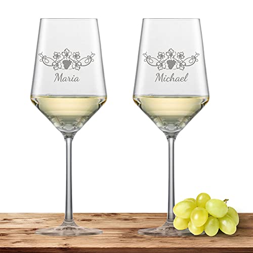 2x Weißweinglas mit Namen oder Wunschtext graviert - Schott Zwiesel Glas Sauvignon PURE Weinglas personalisiertes Geschenk (Weinrebe) von Deitert