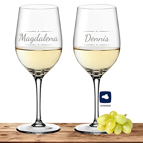Deitert Leonardo Weißweinglas-Set mit Namen oder Wunschtext graviert, 2er-Set, 300ml, Ciao+, personalisiertes Premium Weinglas in Gastroqualität, (Verzierung 03) von Deitert