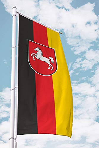 Deitert Niedersachsen Flagge – 120 x 300 cm für Fahnenmast mit Ausleger, Niedersachsen Fahne mit Wappen, aus reißfestem Polyester, wetterfest und UV-beständig von Deitert