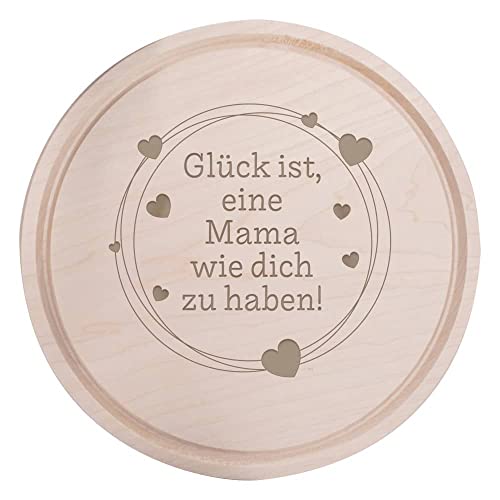 Deitert Frühstücksbrettchen mit Motiv "Glück ist …", hochwertige Gravur - Geschenk für Muttertag, Geburtstagsgeschenk für Frauen - Muttertagsgeschenk für Sie, Holz Rund, 28 cm Ø von Deitert