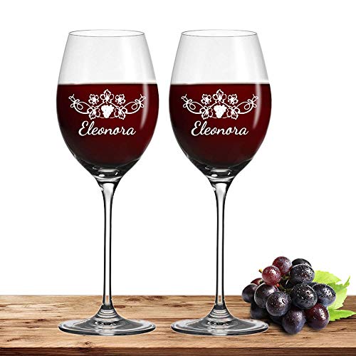 Deitert Leonardo Rotweinglas-Set mit Namen oder Wunschtext graviert, 2er-Set, 520ml, Cheers, personalisiertes Premium Weinglas in Gastroqualität, (Weinrebe) von Deitert