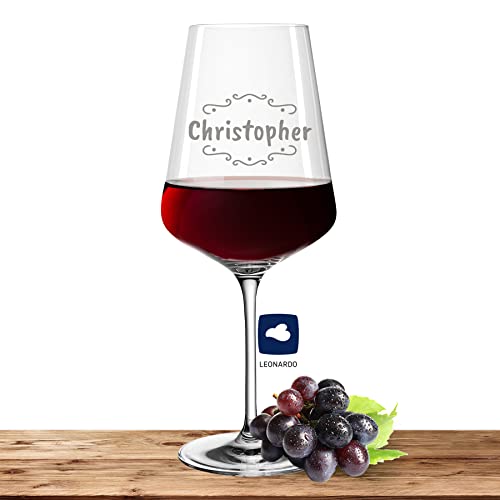 Leonardo Rotweinglas XL mit Namen oder Wunschtext graviert - PUCCINI - großes 750ml Glas - personalisiertes Premium Weinglas als Geschenkidee für Männer und Frauen - Motiv (Verzierung 02) von Deitert