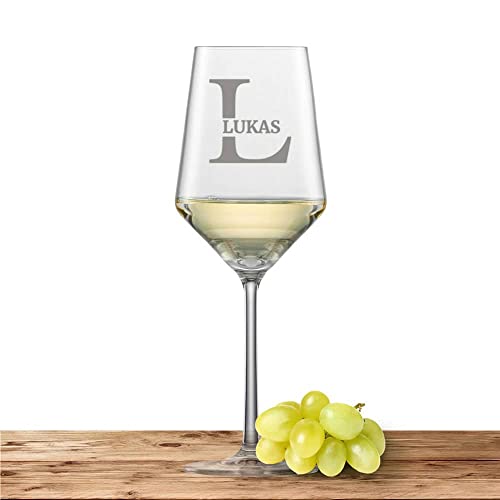 Weißweinglas mit Namen oder Wunschtext graviert - Schott Zwiesel Glas Sauvignon PURE - Weinglas personalisierts Geschenk (Initiale) Buchstabe L von Deitert