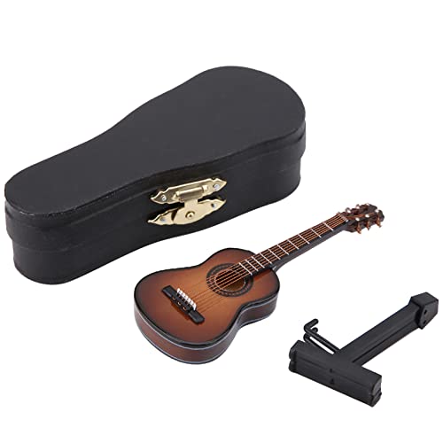 Dekaim Musikinstrumentenmodell, Gitarrenmodell, Mini-Holzgitarrenmodell mit Gitarrenständer und Aufbewahrungsbox, Mini-Musikinstrument handgefertigte Dekoration (10CM-Kaffeefarbe) von Dekaim