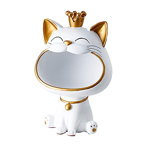 Lucky Big Mouth Katze Aufbewahrungsbox, süße Katze Ornament Figur Schlüssel Schmuck Aufbewahrungsbox Tier Skulptur Statue Dekoration Geschenk(Weiß) von Dekaim