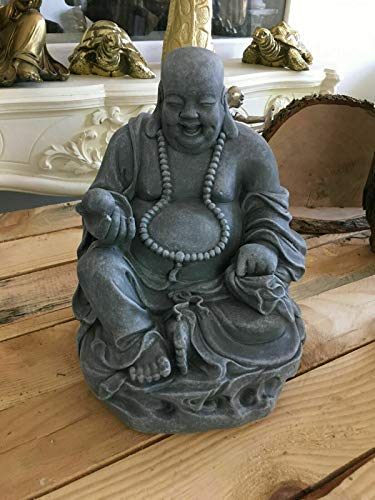 Deko Shop Cologne Buddha Figur lachender Antik Grau Dicker Happy Buddha XL Feng Shui H29 cm von Deko Shop Cologne