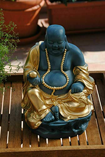 Deko Shop Cologne Buddha Figur lachender Dicker Happy Buddha XL Blau Türkis Gold Glück Feng Shui von Deko Shop Cologne