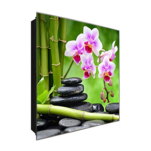 DekoGlas Schlüsselkasten 'Bambus und Orchideen' 30x30 Glas, inkl. Haken Schlüsselbrett Schlüssel-Box Design Aufbewahrung von DekoGlas